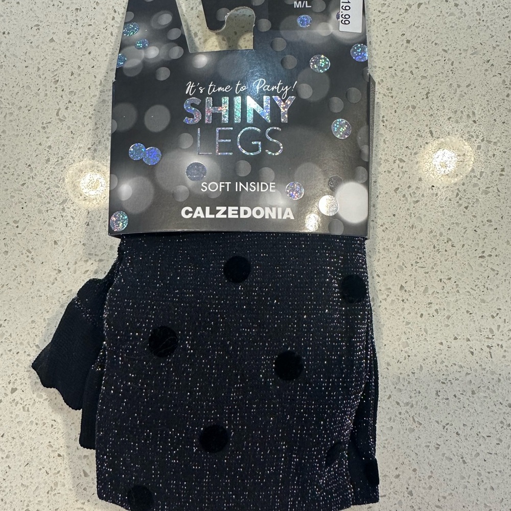 *NWT* Calzedonia Black Polka Dot Shimmer Tights